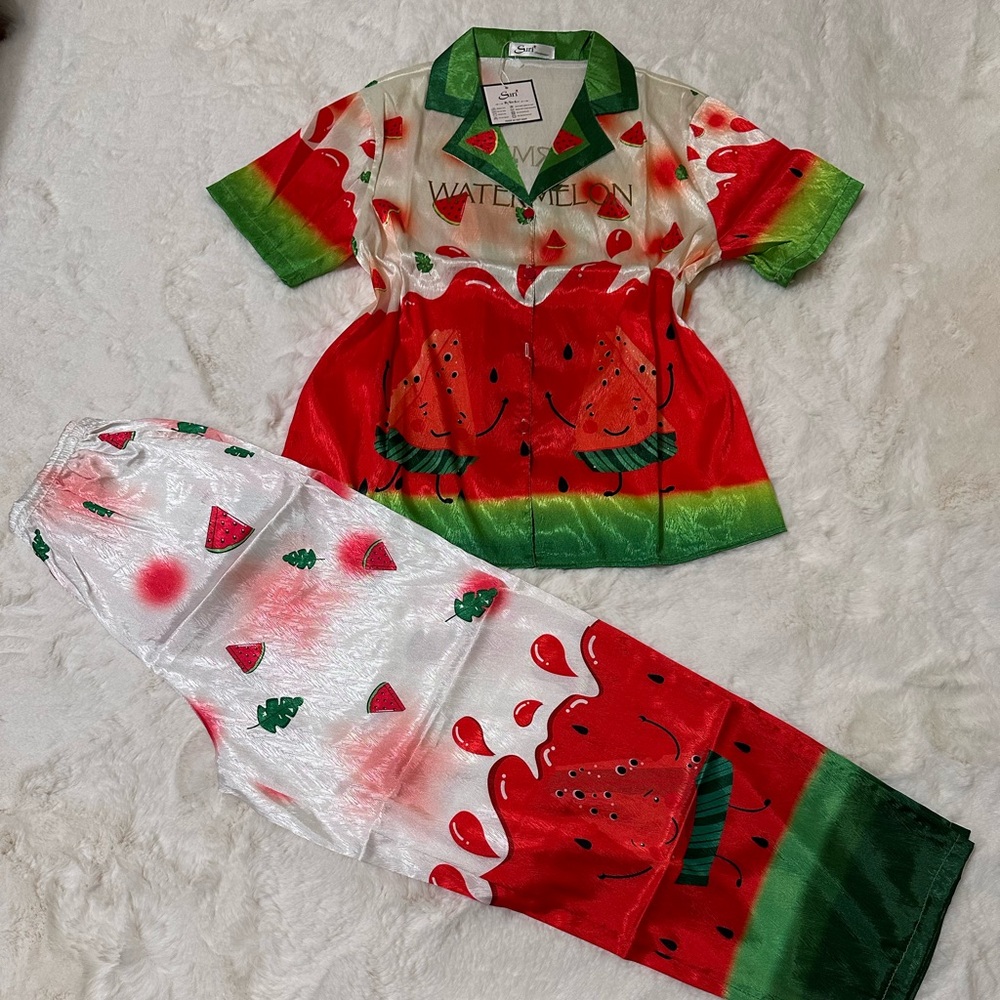 Watermelon printed silks pajamas
